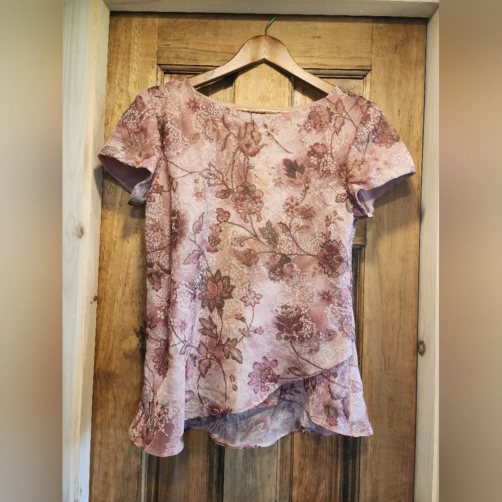 Vintage Miss Dorby Mauve Floral Matching Skirt And Blouse Set